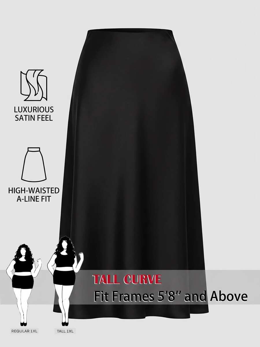 SHEIN Tall CURVE Plus Size Women's Solid Color Casual Versatile Daily Wear Skirt Fall - Black - View 1