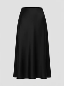 SHEIN Tall CURVE Plus Size Women's Solid Color Casual Versatile Daily Wear Skirt Fall - Black - View 5