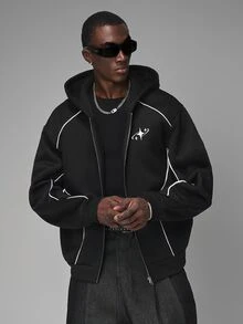 STYNVO 男士長袖拉鍊休閒連帽外套 - 黑色 - 查看 4