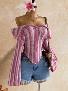 Soleia Autumn/Winter Casual Colorblock Lapel Long Sleeve Zip-Up Cardigan Sweater - Multicolor - View 3