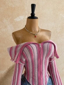 Soleia Autumn/Winter Casual Colorblock Lapel Long Sleeve Zip-Up Cardigan Sweater - Multicolor - View 5