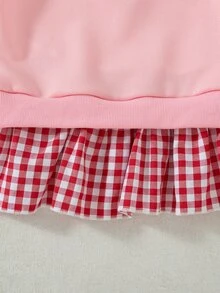 SHEIN 嬰兒/幼兒女童運動衫洋裝 可愛粉紅紅色草莓格紋 荷葉邊下擺拼接 長袖圓領 常規版 秋季套頭衫 - 粉色 - 查看 7