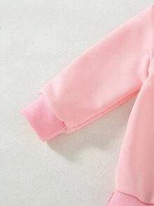 SHEIN 嬰兒/幼兒女童運動衫洋裝 可愛粉紅紅色草莓格紋 荷葉邊下擺拼接 長袖圓領 常規版 秋季套頭衫 - 粉色 - 查看 3