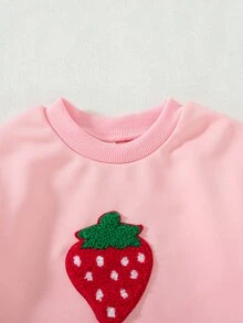 SHEIN 嬰兒/幼兒女童運動衫洋裝 可愛粉紅紅色草莓格紋 荷葉邊下擺拼接 長袖圓領 常規版 秋季套頭衫 - 粉色 - 查看 8