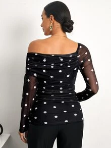 MaterniWear Kaos Hamil Lengan Panjang Kasual Motif Polkadot untuk Sehari-hari - Hitam dan Putih - View 7