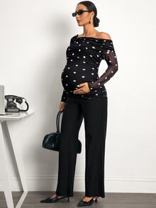 MaterniWear Kaos Hamil Lengan Panjang Kasual Motif Polkadot untuk Sehari-hari - Hitam dan Putih - View 6