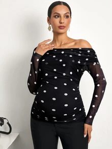 MaterniWear Kaos Hamil Lengan Panjang Kasual Motif Polkadot untuk Sehari-hari - Hitam dan Putih - View 4