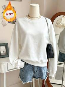 RIVANDRE Women's Casual Hollow Heart Strap Backless Solid Color Round Neck Long Sleeve Sweatshirt, Spring/Autumn Thermal Lined Valentine's Day Top - White - View 7
