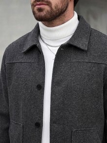 Manfinity Homme Men's Mature Casual Solid Dark Gray Overcoat - Dark Grey - View 3