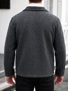 Manfinity Homme Men's Mature Casual Solid Dark Gray Overcoat - Dark Grey - View 2