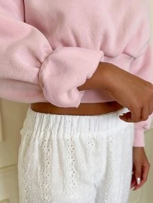 CovetEZ Sweatshirt Wanita Manis dengan Bahu Asimetris dan Pinggang yang Dikencangkan - Berwarna merah muda - View 3