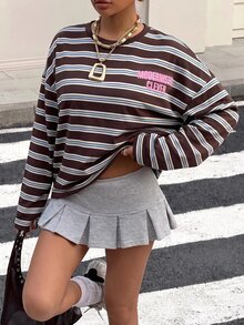 Muchica Women's Striped Colorblock Casual Versatile Daily Long Sleeve T-Shirt For Going Out, Streetwear, Y2K - Brown - View 3