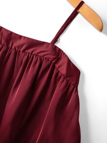 SHEIN Women's Solid Color Lace Trim Asymmetrical Hem Elegant Camisole - Burgundy - View 9