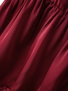 SHEIN Women's Solid Color Lace Trim Asymmetrical Hem Elegant Camisole - Burgundy - View 6