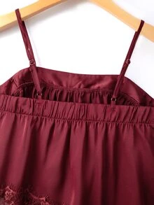 SHEIN Women's Solid Color Lace Trim Asymmetrical Hem Elegant Camisole - Burgundy - View 5