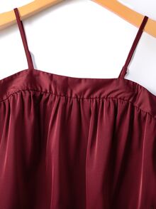 SHEIN Women's Solid Color Lace Trim Asymmetrical Hem Elegant Camisole - Burgundy - View 7