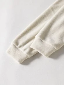 SHEIN 女童字母蝴蝶結圖案連帽休閒可愛印花日常長袖衛衣 白色 秋季 校園 - 米色 - 查看 8