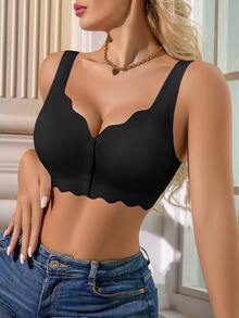 1 Pc Women Casual Comfort Front Hook Closure Seamless Solid Color Wire-Free Bras - Black - View 4