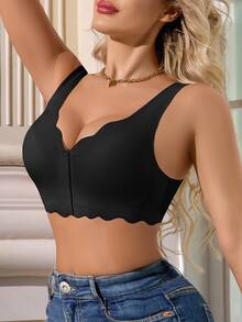 1 Pc Women Casual Comfort Front Hook Closure Seamless Solid Color Wire-Free Bras - Black - View 6