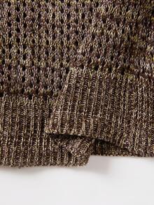 SHEIN Collared Contrast‑Trim Marled Knit Cardigan For Women, Vintage Color Block Lapel Neck Button‑Front L - Green - View 5