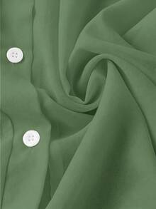 Franclia Turn-Down Collar Basic Transparent Solid Color Minimalist Shirt - Army Green - View 6