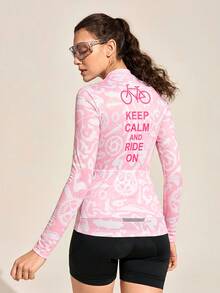 Exploreva Exploreva Bicycle Slogan Print Fitted Cycling Jersey - Pink - View 7