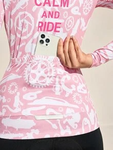 Exploreva Exploreva Bicycle Slogan Print Fitted Cycling Jersey - Pink - View 5