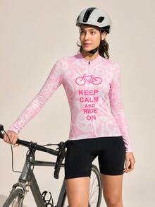 Exploreva Exploreva Bicycle Slogan Print Fitted Cycling Jersey - Pink - View 3