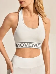 SHEIN Sports Letter Pattern Seamless Sports Bra - White - View 7