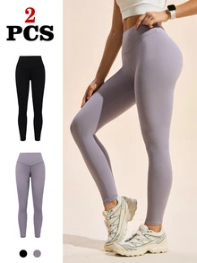 SHEIN Sports 2pcs High Waist Seamless Outdoor Leggings - Multicolor - View 1