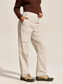 Exploreva Exploreva Women's Solid Color Casual Outdoor Pants With Pockets - Apricot - View 5