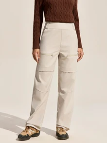 Exploreva Exploreva Women's Solid Color Casual Outdoor Pants With Pockets - Apricot - View 2