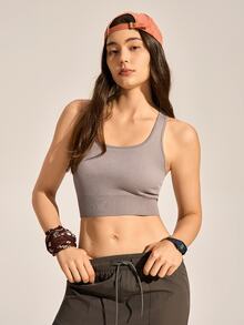 SHEIN Sports 女士休闲修身背心；纯色背心；罗纹针织，简约风格，超级舒适，适合运动、瑜伽、健身和休闲穿着。 - 灰色 - 查看 5