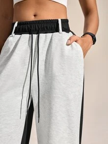 Exploreva Exploreva Women's Solid Color Knit Outdoor Sweatpants - Light Grey - View 6