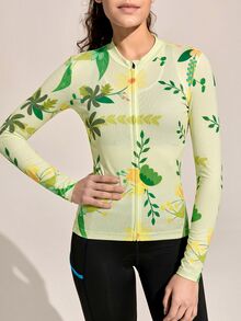 Exploreva Exploreva Women's Long Sleeve Ditsy Floral Cycling Jersey - Light Yellow - View 3