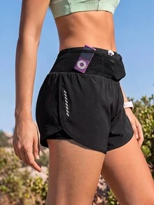Exploreva Exploreva Women's Mesh Patchwork Casual Versatile Daily Outdoor Shorts - Black - View 2