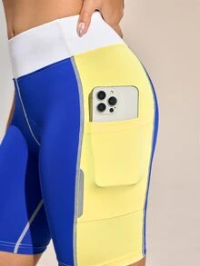 SHEIN Sports 女士撞色拼接修身骑行短裤 - 明亮 - 查看 4