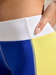 SHEIN Sports 女士撞色拼接修身骑行短裤 - 明亮 - 查看 7