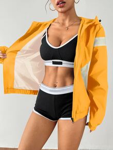 Exploreva Exploreva Women's Casual Everyday Zip-Up Contrast Color Hooded Sports Jacket - Yellow - View 8