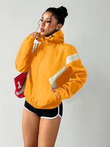 Exploreva Exploreva Women's Casual Everyday Zip-Up Contrast Color Hooded Sports Jacket - Yellow - View 6
