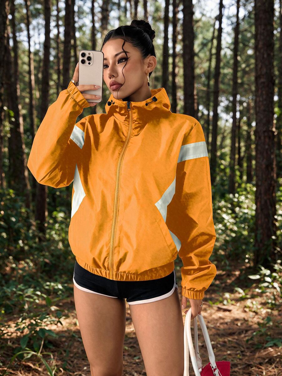 Exploreva Exploreva Women's Casual Everyday Zip-Up Contrast Color Hooded Sports Jacket - Yellow - View 1
