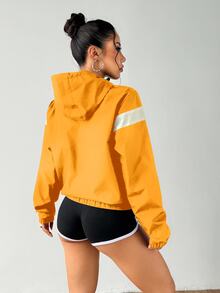 Exploreva Exploreva Women's Casual Everyday Zip-Up Contrast Color Hooded Sports Jacket - Yellow - View 3