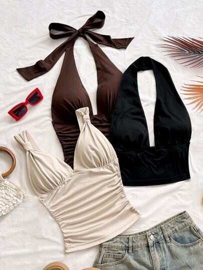 Soleia New Back To School Casual Vacation Western Beach Wedding Guest Outfit Graduation Brunch Women's Wear St. Patrick's Day Spring Break Easter Music Festival Elegant Bohemian Tropical Elegant Halter Neck Women's Tank Top