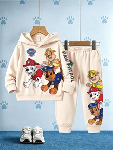 SHEIN | PAW Patrol Young Boy Cartoon Print Hoodie & Joggers 2pcs Set, Spring/Autumn/Winter - Apricot - View 3