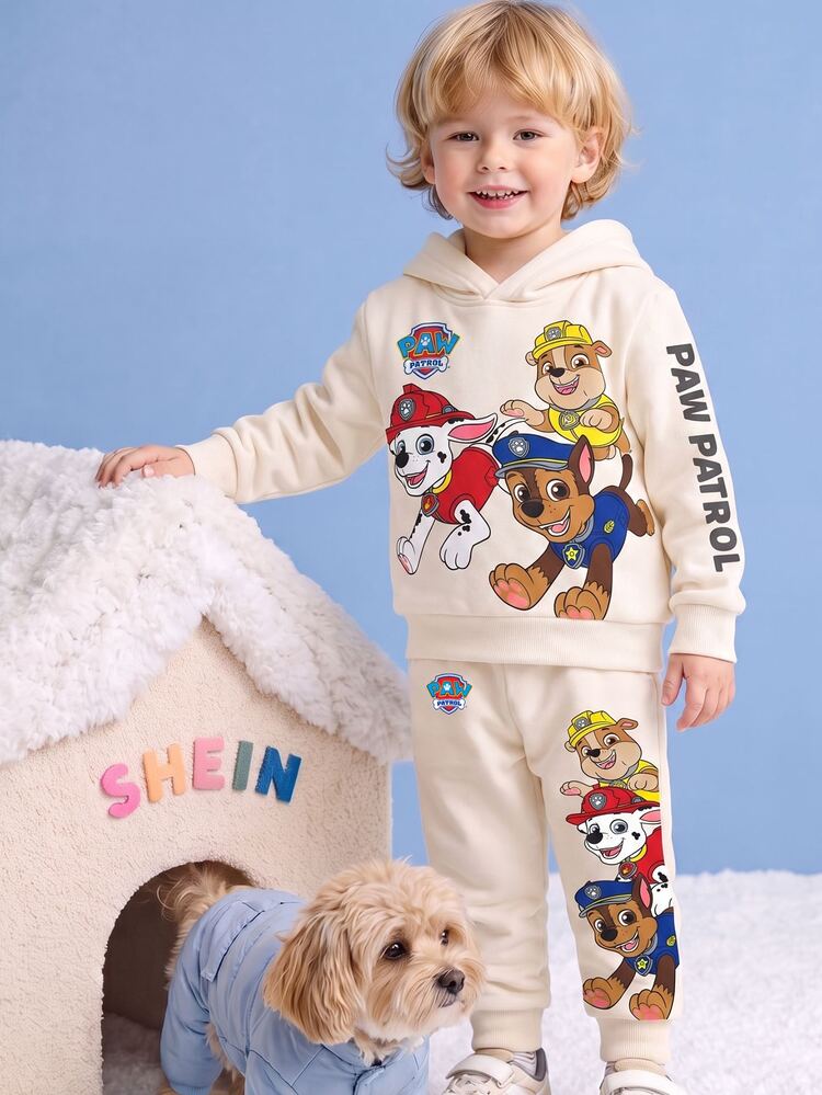 SHEIN | PAW Patrol Young Boy Cartoon Print Hoodie & Joggers 2pcs Set, Spring/Autumn/Winter - Apricot - View 1
