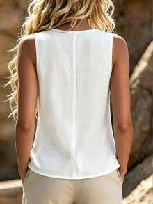 Holdful Holdful Women's Casual Tropical European Solid Color Lace Trim Tank Top For Vacation Vacation Off-White Summer - White - View 2