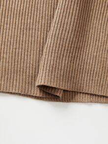 SHEIN New Chinese Style Stand Collar Ribbed Knit Top With Traditional Frog Buttons - Khaki - View 3