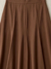 GlowEve CURVE Plus Size Women's New Autumn/Winter Minimalist Casual Textured Fabric Colorblock V-Neck Blazer & Skirt 2-Piece Set - Brown - View 6