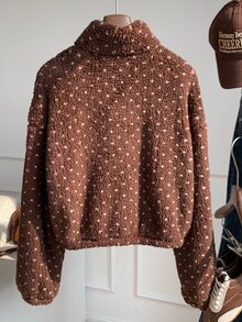 Comfortcana Women's Polka Dot Pattern Zipper Half-Placket Long Sleeve Sweatshirt - Brown - View 2