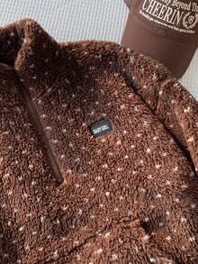 Comfortcana Women's Polka Dot Pattern Zipper Half-Placket Long Sleeve Sweatshirt - Brown - View 8